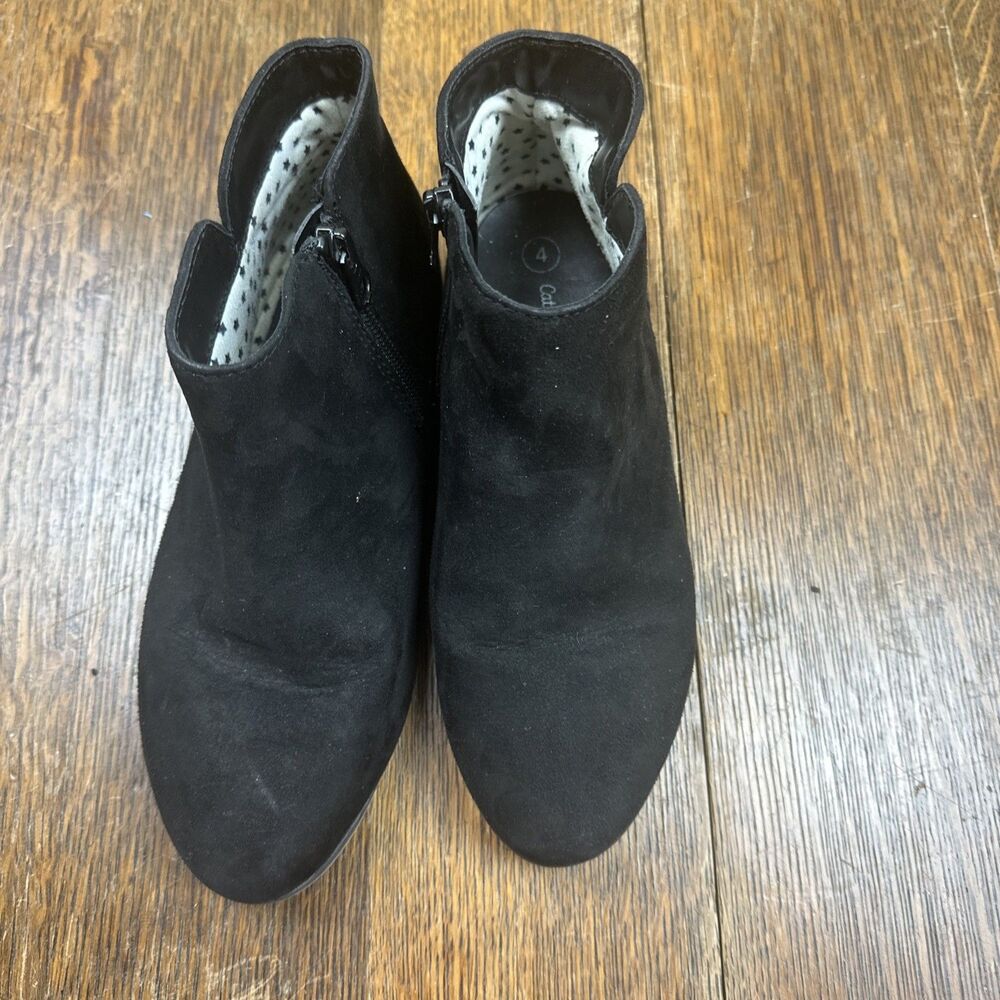 CAT & JACK GIRLS SIZE 4 BLACK FAUX SUEDE ZIP UP ANKLE BOOT